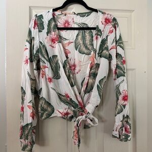 Like new Roxy Floral Wrap Top - Green and Pink, and red sz L
